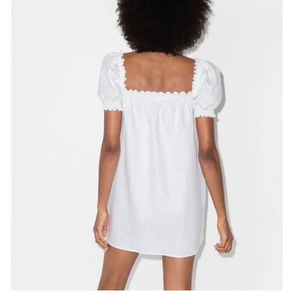 Reformation White 100% Linen Puff Sleeve Mini Baby Doll 90s Y2K Dress Large - Picture 2 of 10